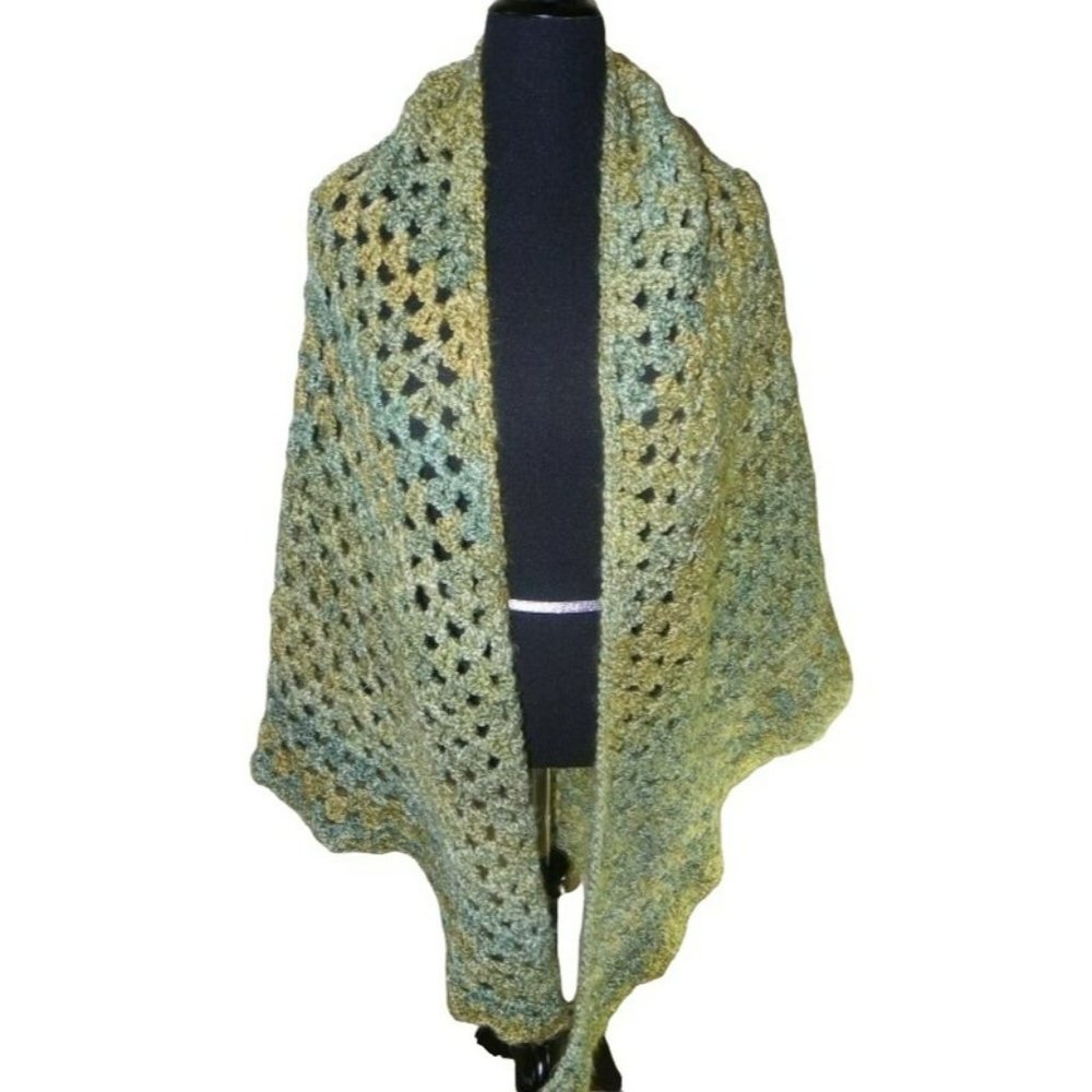 Green Crocheted Shoulder Wrap Large Shawl Sweater Handmade